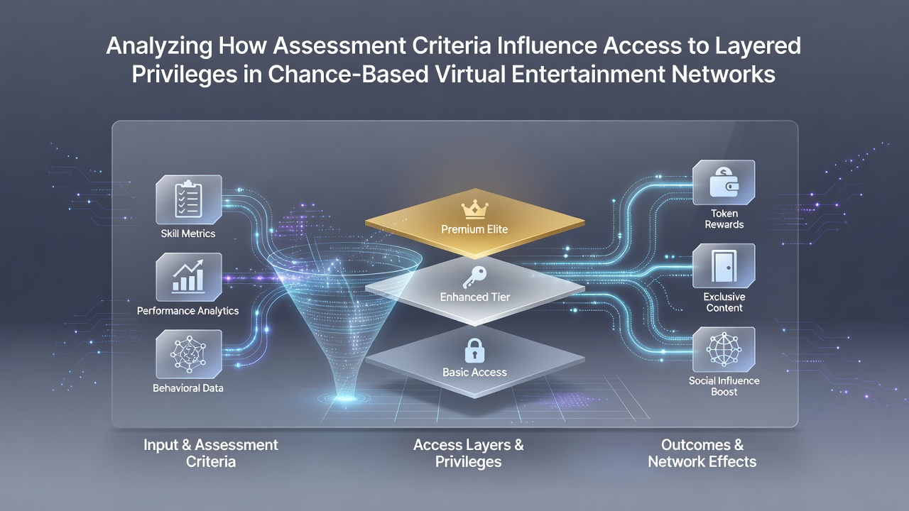 Overview of assessment criteria flow in virtual entertainment networks showing tier progression paths