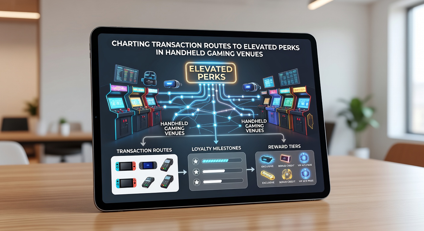 Mobile gaming interface showing transaction pathways and loyalty reward indicators on a handheld device