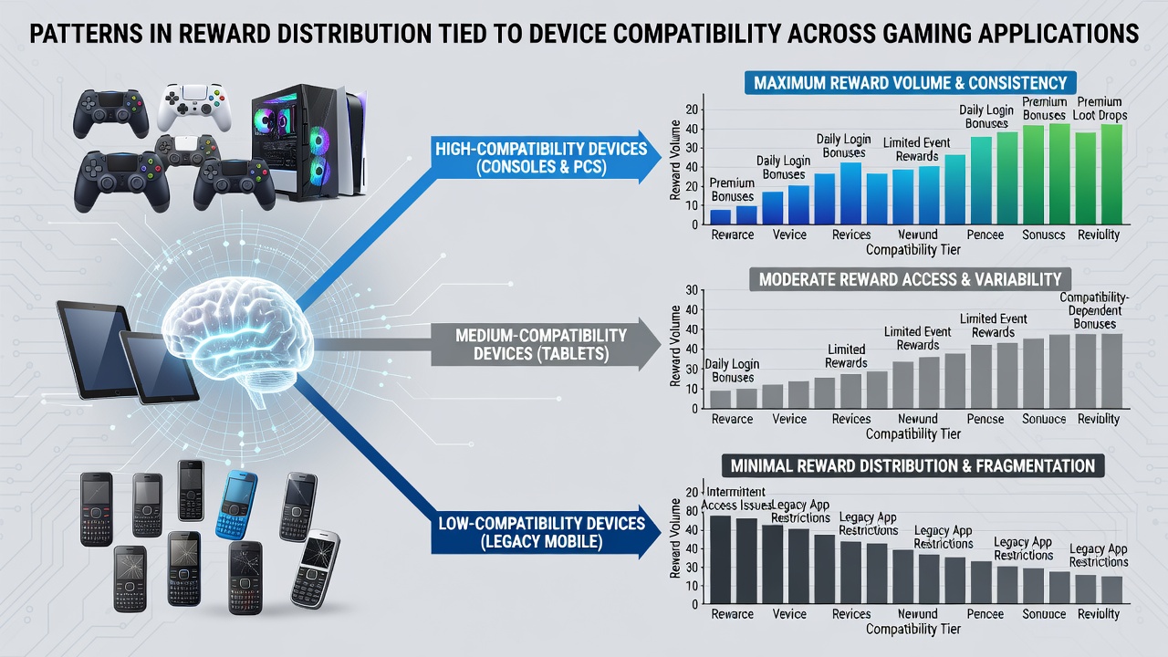 Chart displaying reward distribution statistics across iOS, Android, and desktop gaming devices in 2026