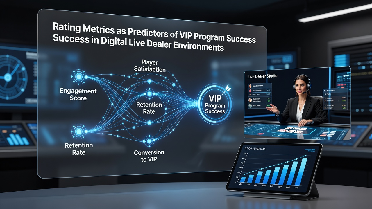 Analytics graphs comparing player rating trends with VIP retention and revenue growth in live dealer environments