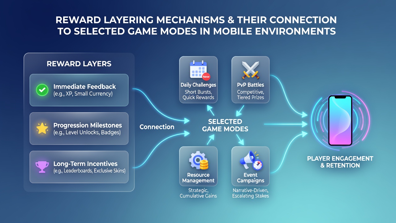 Infographic showing reward tiers connected to mobile slot and live dealer game modes